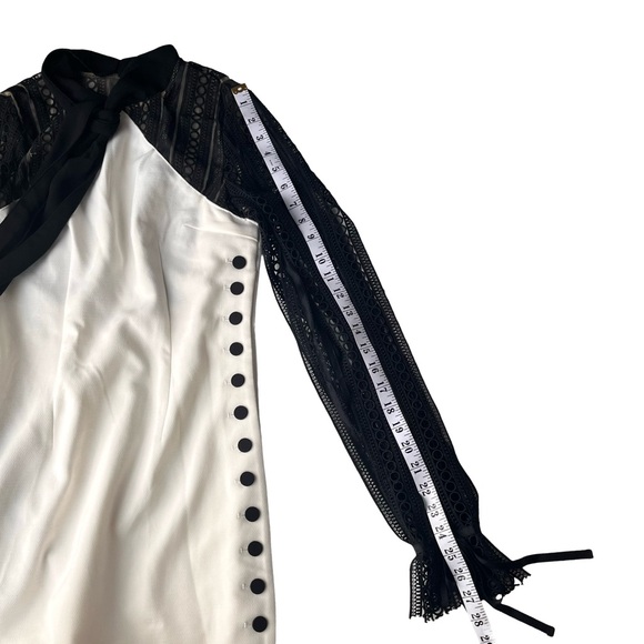 Self-Portrait Monochrome Crepe Mini Dress Women’s US 0 Bow Guipre Lace - Picture 12 of 16